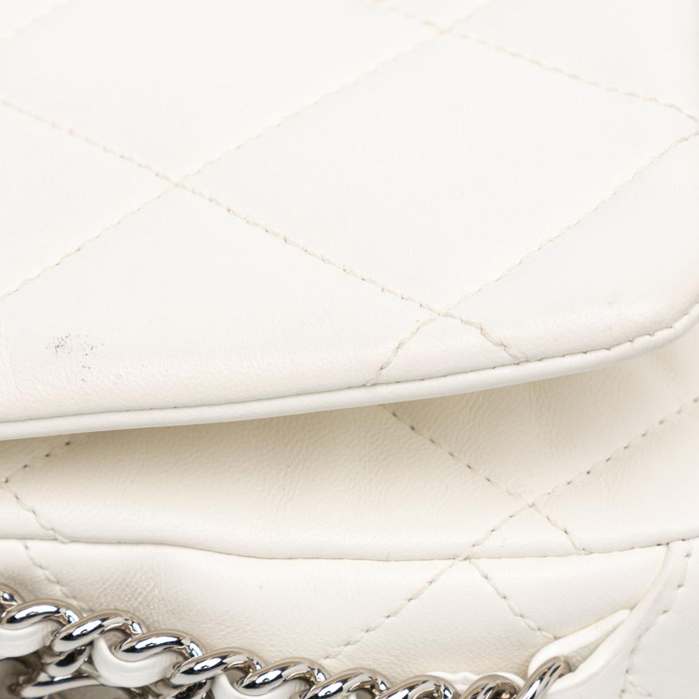 Chanel B Chanel White Lambskin Leather Leather Mini Quilted Lambskin Chain Rows Flap Italy