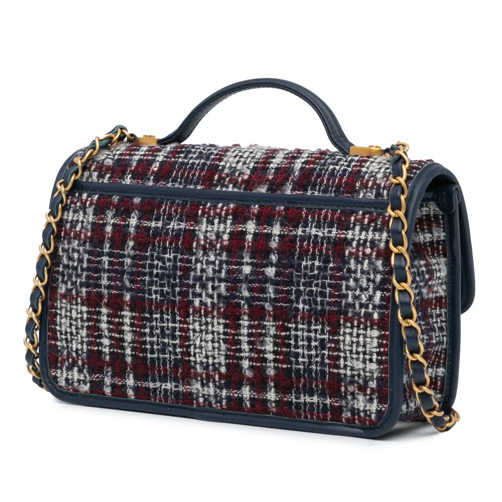 Chanel B Chanel Blue Navy Tweed Fabric Small School Memory Top Handle Flap France