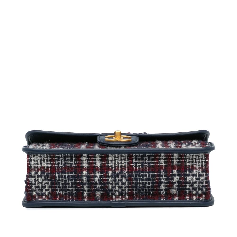 Chanel B Chanel Blue Navy Tweed Fabric Small School Memory Top Handle Flap France