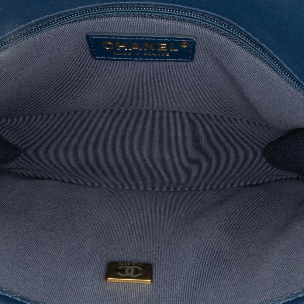 Chanel B Chanel Blue Navy Tweed Fabric Small School Memory Top Handle Flap France