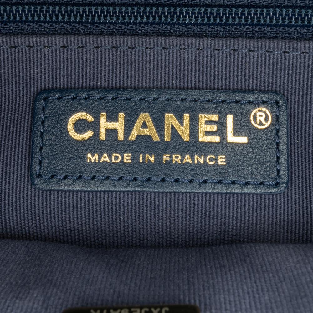Chanel B Chanel Blue Navy Tweed Fabric Small School Memory Top Handle Flap France