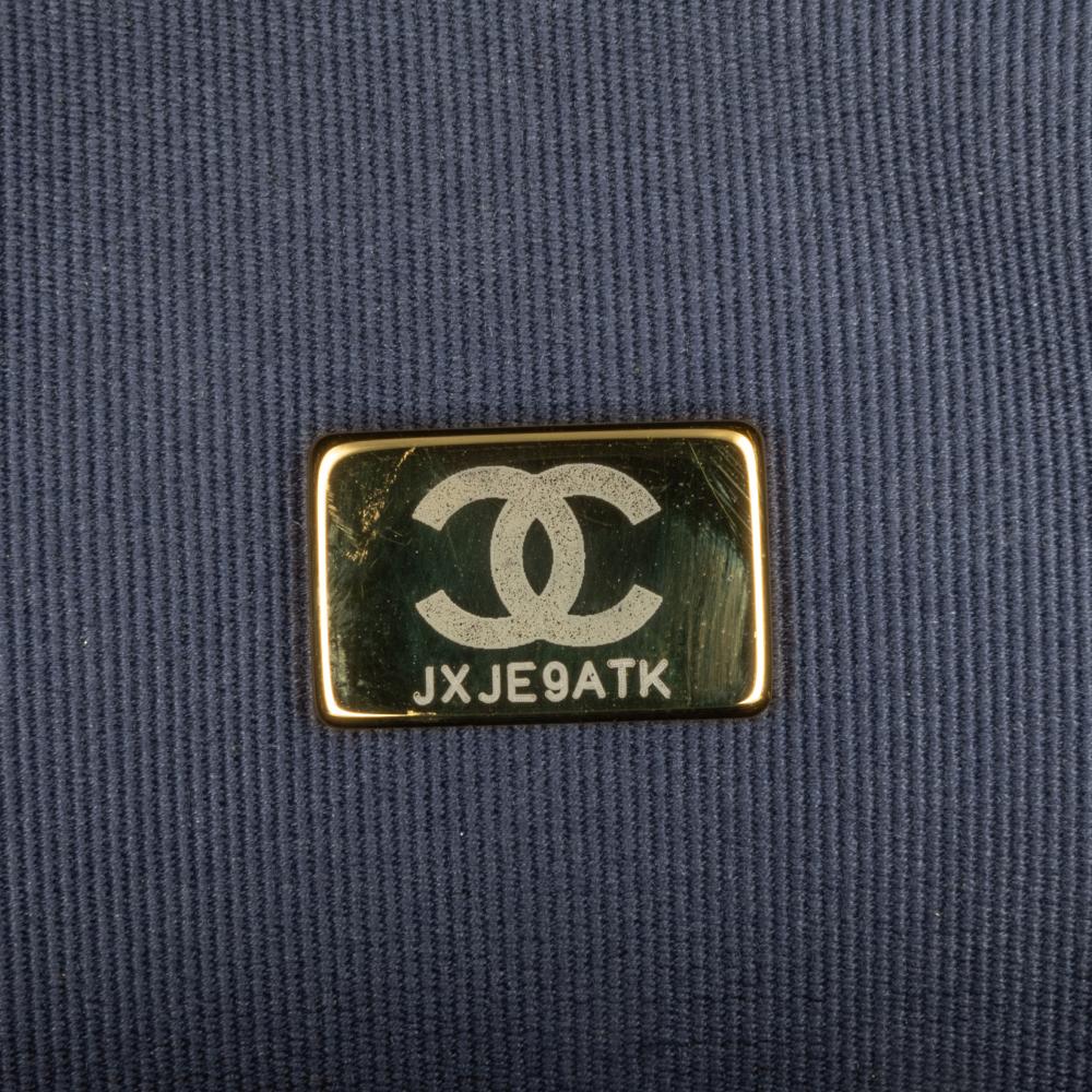 Chanel B Chanel Blue Navy Tweed Fabric Small School Memory Top Handle Flap France