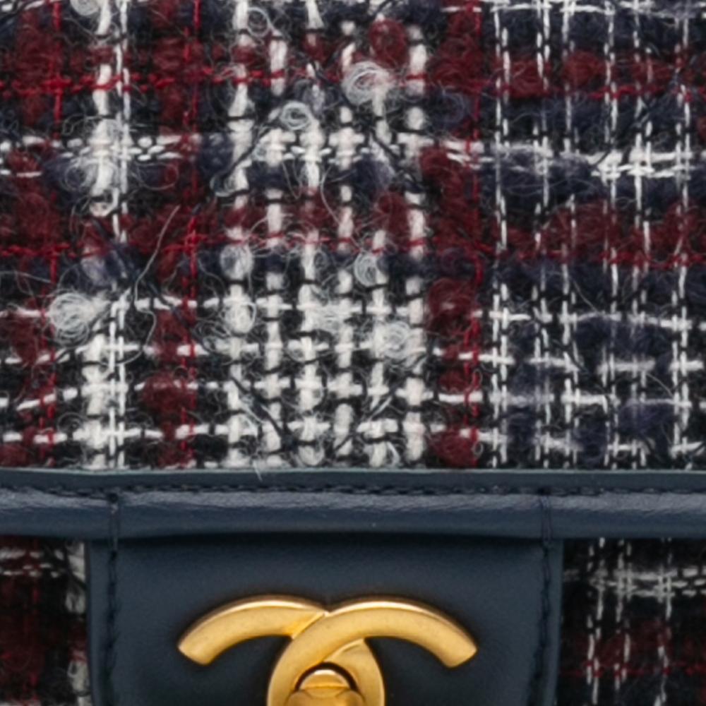 Chanel B Chanel Blue Navy Tweed Fabric Small School Memory Top Handle Flap France