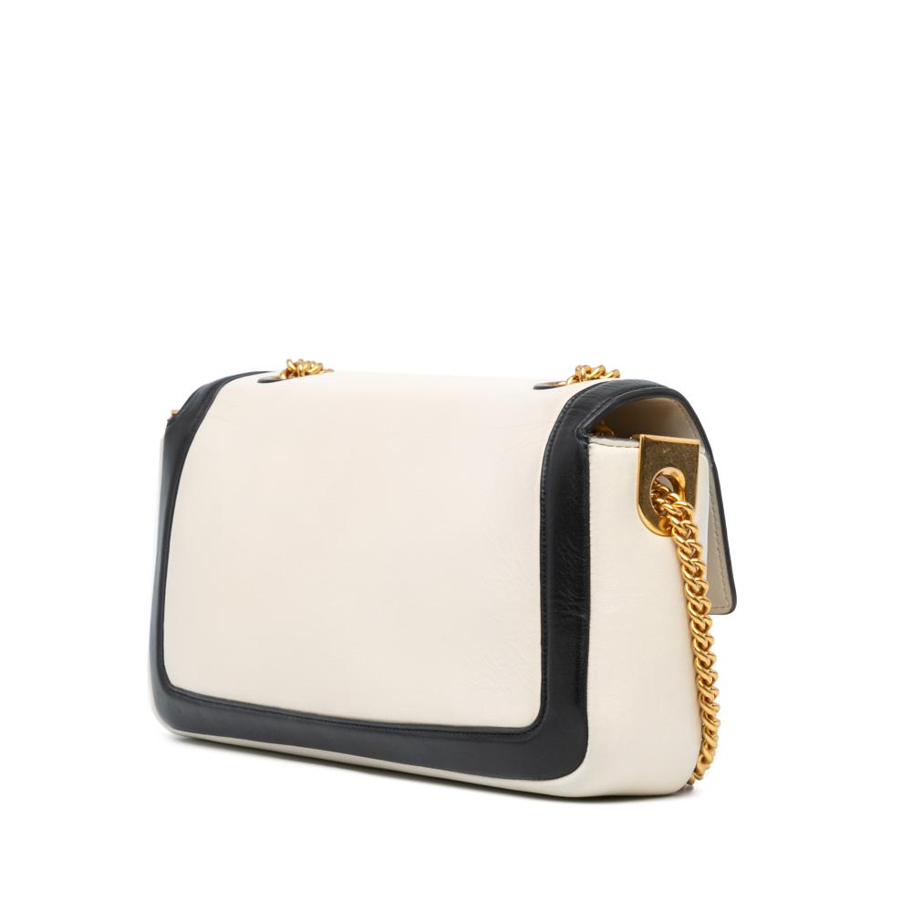 Fendi B Fendi White with Black Calf Leather Bicolor Chain Baguette Italy