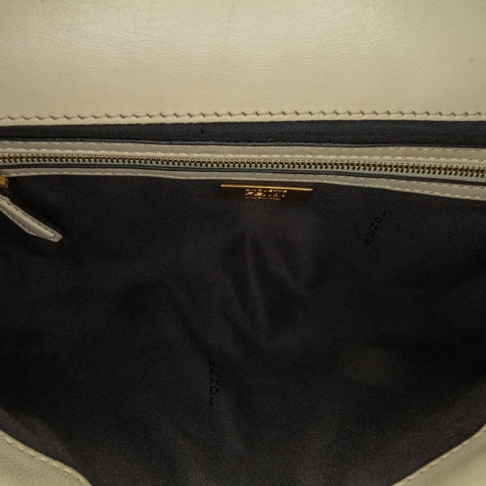 Fendi B Fendi White with Black Calf Leather Bicolor Chain Baguette Italy