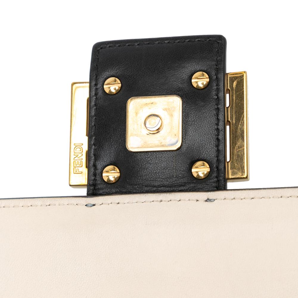 Fendi B Fendi White with Black Calf Leather Bicolor Chain Baguette Italy