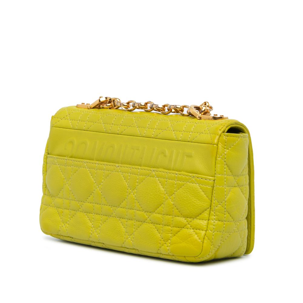 Christian Dior B Dior Yellow Neon Yellow Calf Leather Small skin Cannage Caro Bag Italy