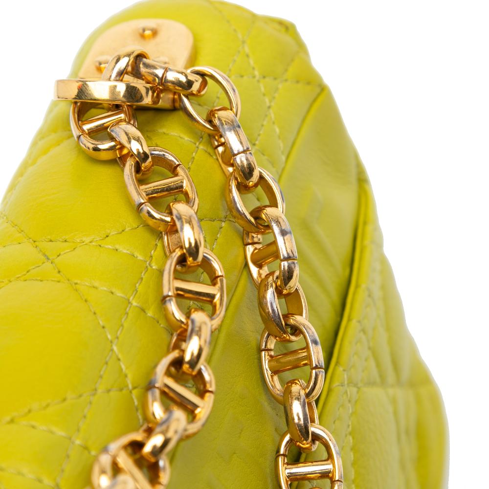 Christian Dior B Dior Yellow Neon Yellow Calf Leather Small skin Cannage Caro Bag Italy