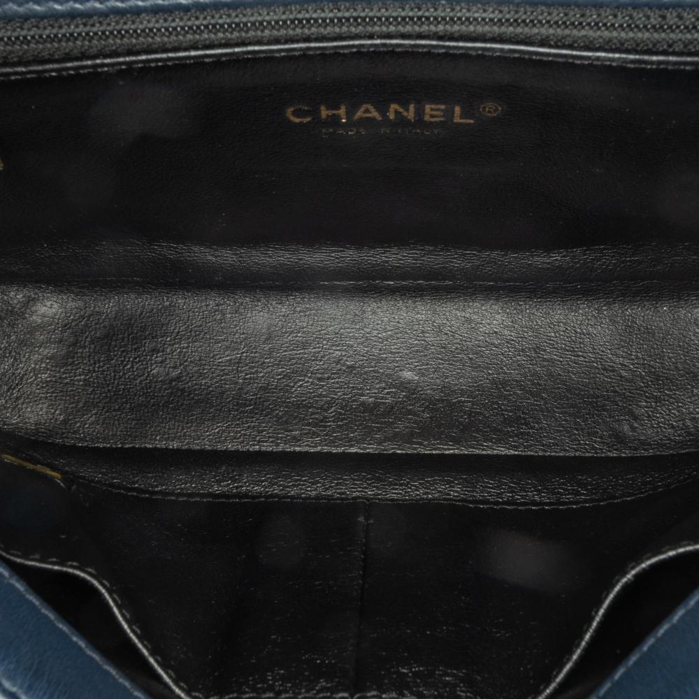Chanel B Chanel Blue Navy with Black Caviar Leather Leather Small Bicolor Caviar CC Filigree Flap Italy