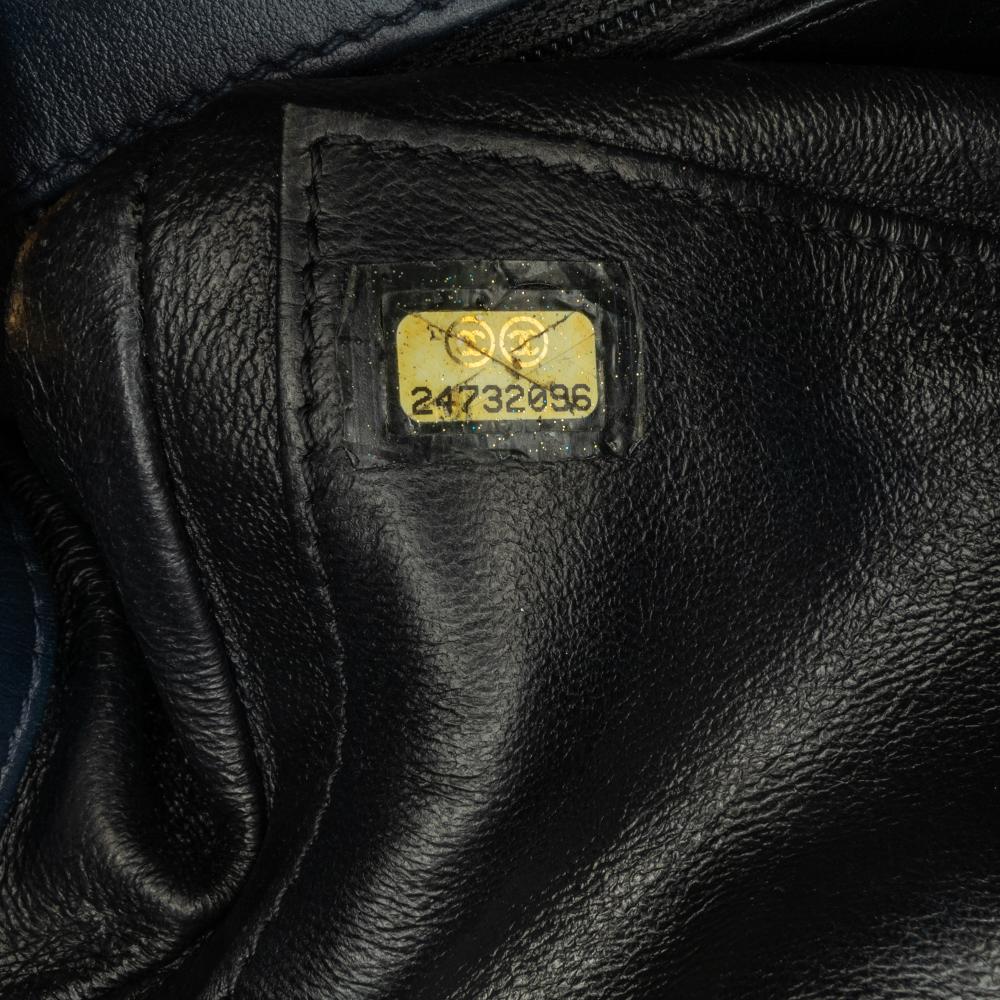 Chanel B Chanel Blue Navy with Black Caviar Leather Leather Small Bicolor Caviar CC Filigree Flap Italy