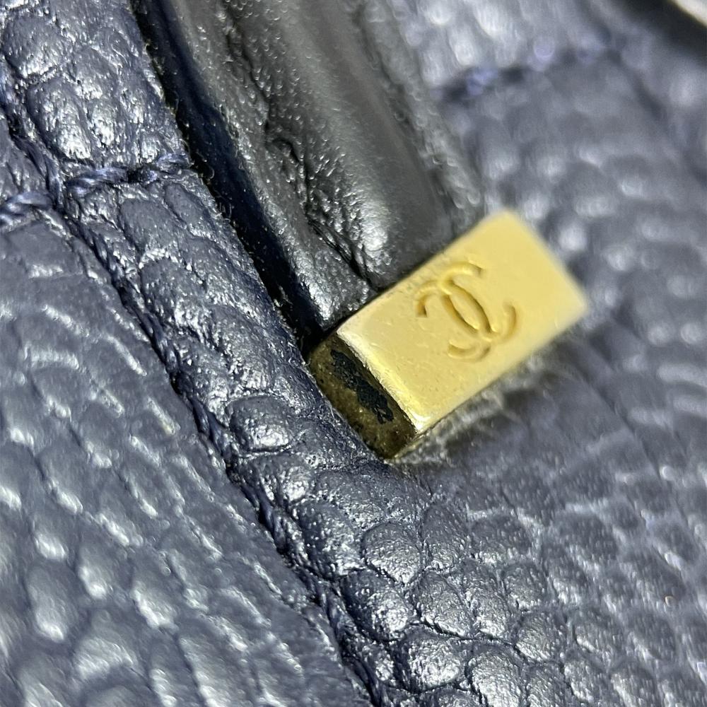 Chanel B Chanel Blue Navy with Black Caviar Leather Leather Small Bicolor Caviar CC Filigree Flap Italy