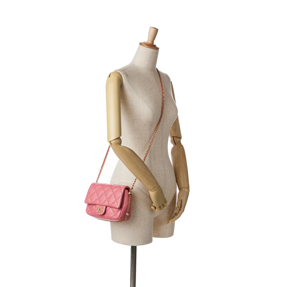 Chanel AB Chanel Pink Lambskin Leather Leather Small Quilted Lambskin Dynasty Flap Italy