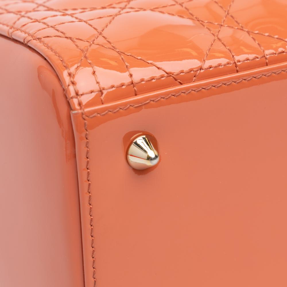 Christian Dior B Dior Orange Peach Patent Leather Leather Medium Patent Cannage Lady Dior Italy