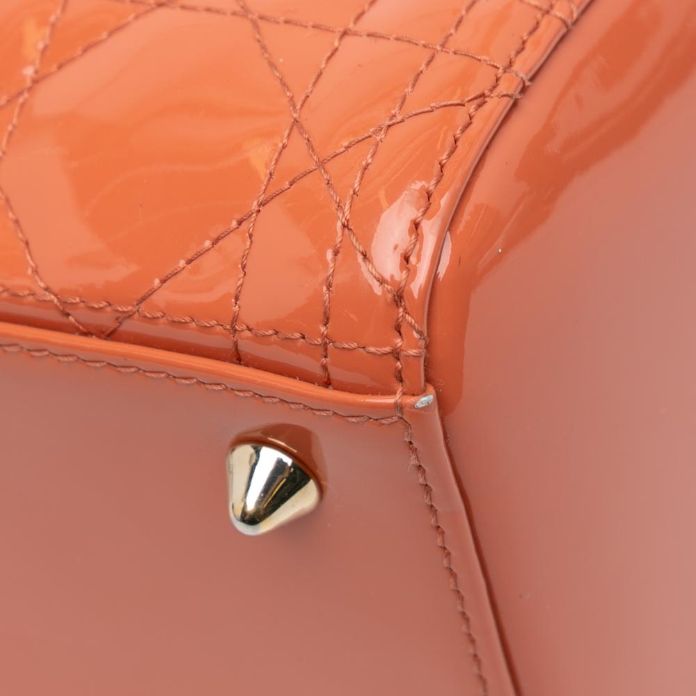 Christian Dior B Dior Orange Peach Patent Leather Leather Medium Patent Cannage Lady Dior Italy