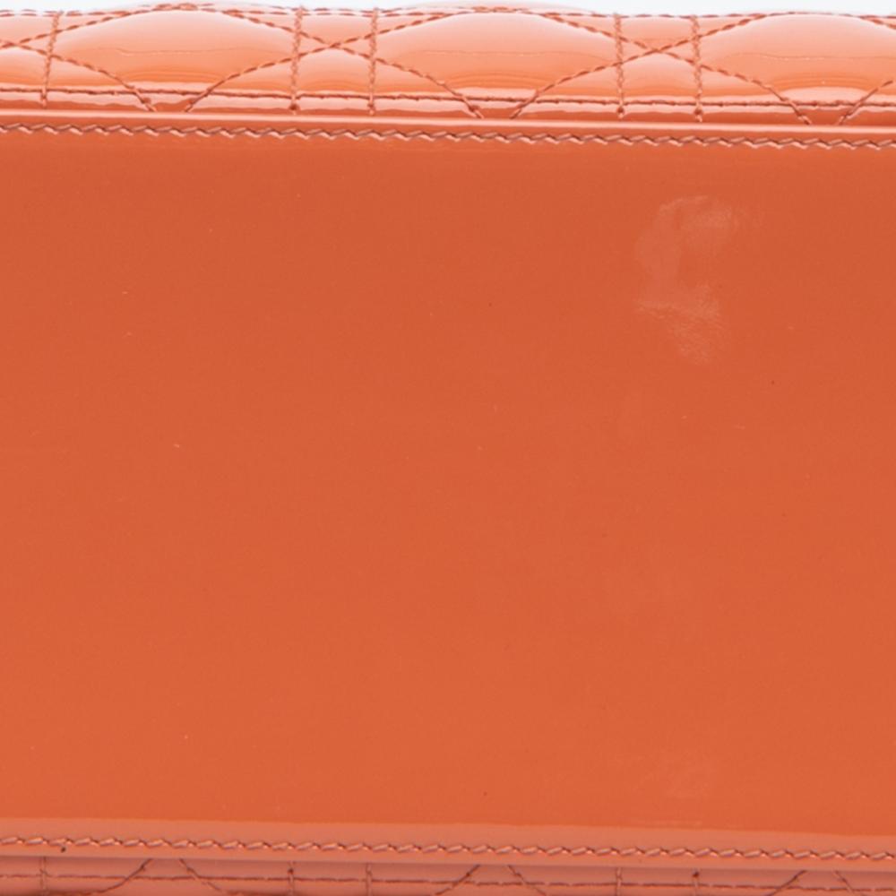 Christian Dior B Dior Orange Peach Patent Leather Leather Medium Patent Cannage Lady Dior Italy