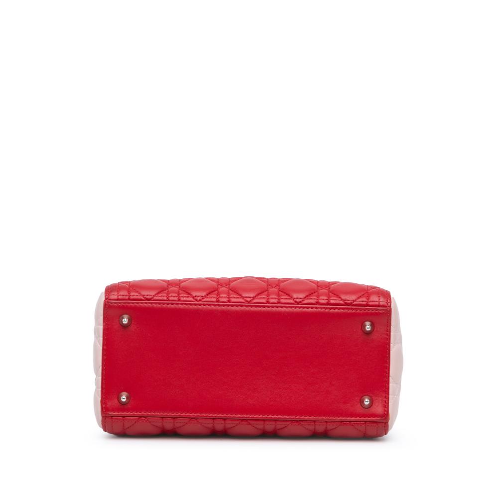 Christian Dior B Dior Red with Multi Lambskin Leather Leather Medium Tricolor Lambskin Cannage Lady Dior Italy