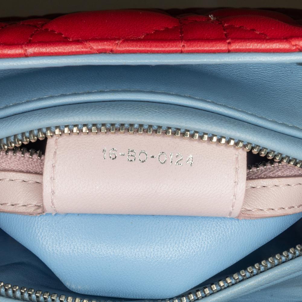 Christian Dior B Dior Red with Multi Lambskin Leather Leather Medium Tricolor Lambskin Cannage Lady Dior Italy