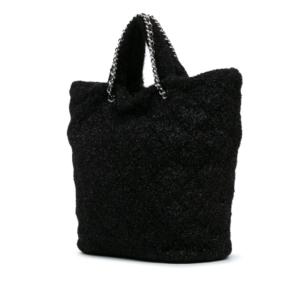 Chanel AB Chanel Black Polyester Fabric Large Quilted Knit Pluto Glitter Satchel Italy