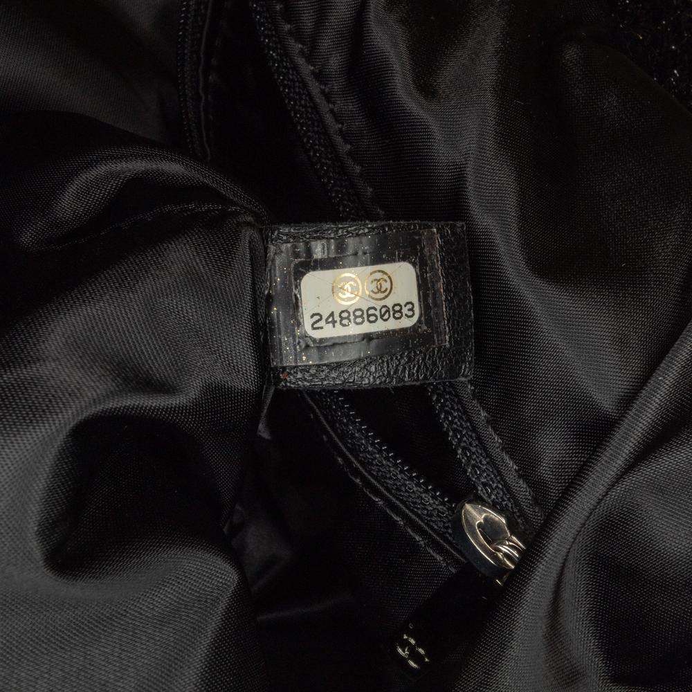 Chanel AB Chanel Black Polyester Fabric Large Quilted Knit Pluto Glitter Satchel Italy