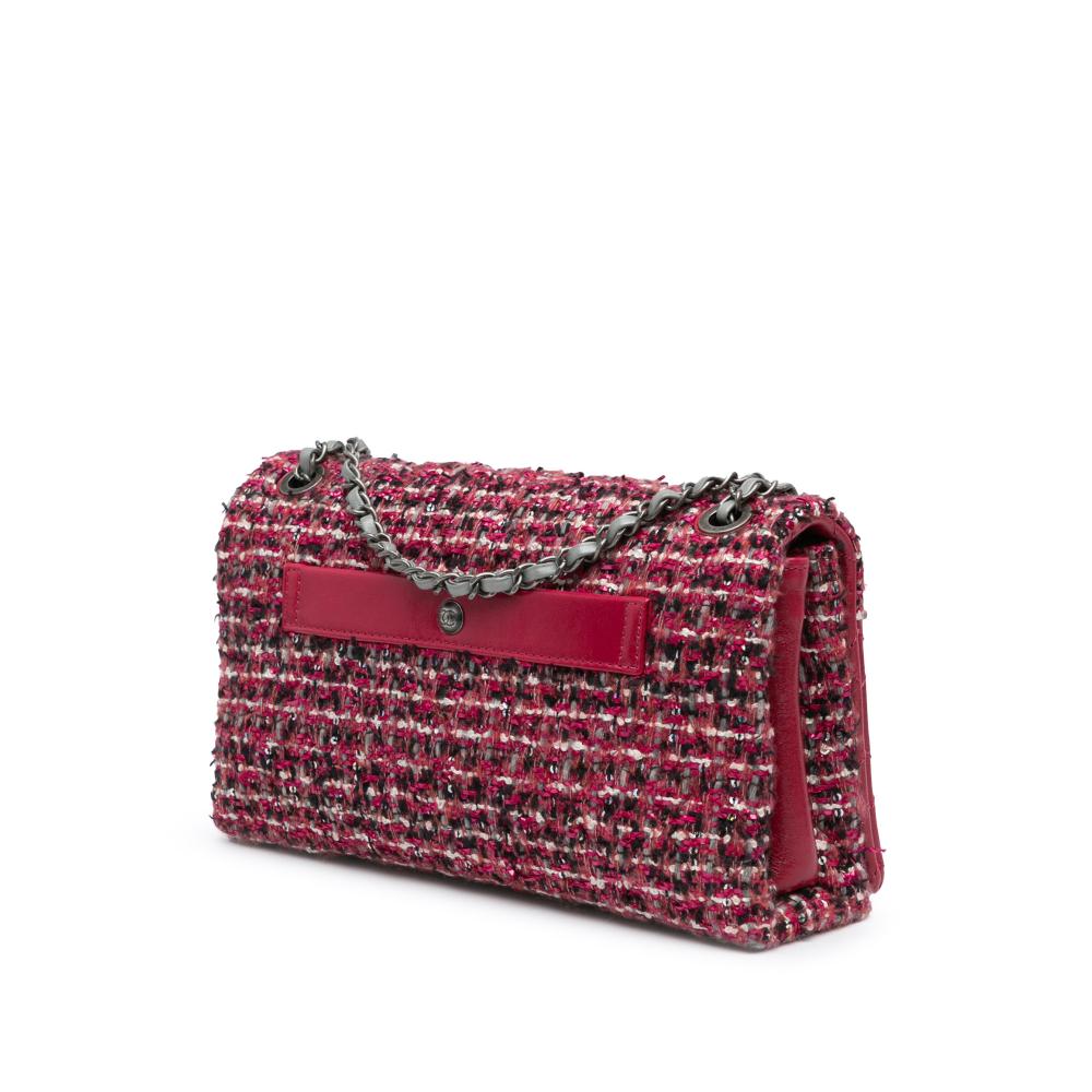 Chanel B Chanel Red Lambskin Leather Leather CC Lambskin and Tweed Flap Italy