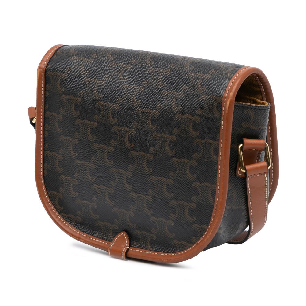 Celine B Celine Brown Dark Brown Coated Canvas Fabric Medium Triomphe Folco Crossbody Italy