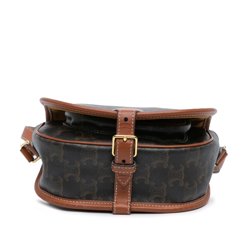 Celine B Celine Brown Dark Brown Coated Canvas Fabric Medium Triomphe Folco Crossbody Italy