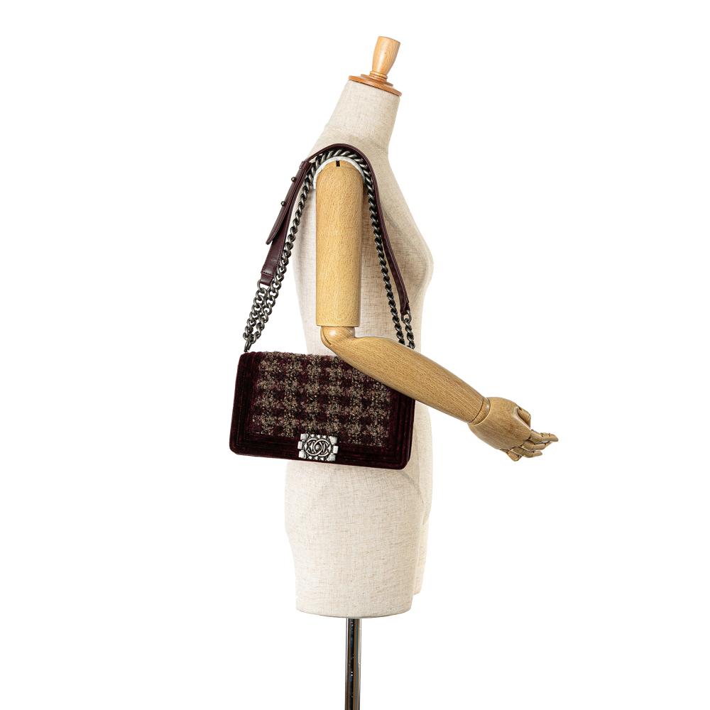 Chanel AB Chanel Red Burgundy Velvet Fabric Old Medium and Tweed Boy Flap Italy