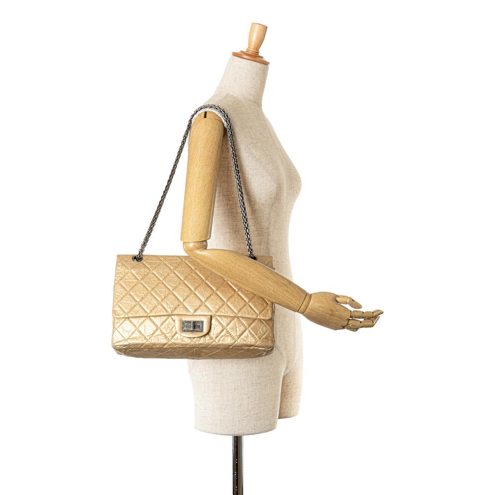 Chanel B Chanel Gold Calf Leather Reissue 2.55 Aged skin Double Flap 227 France