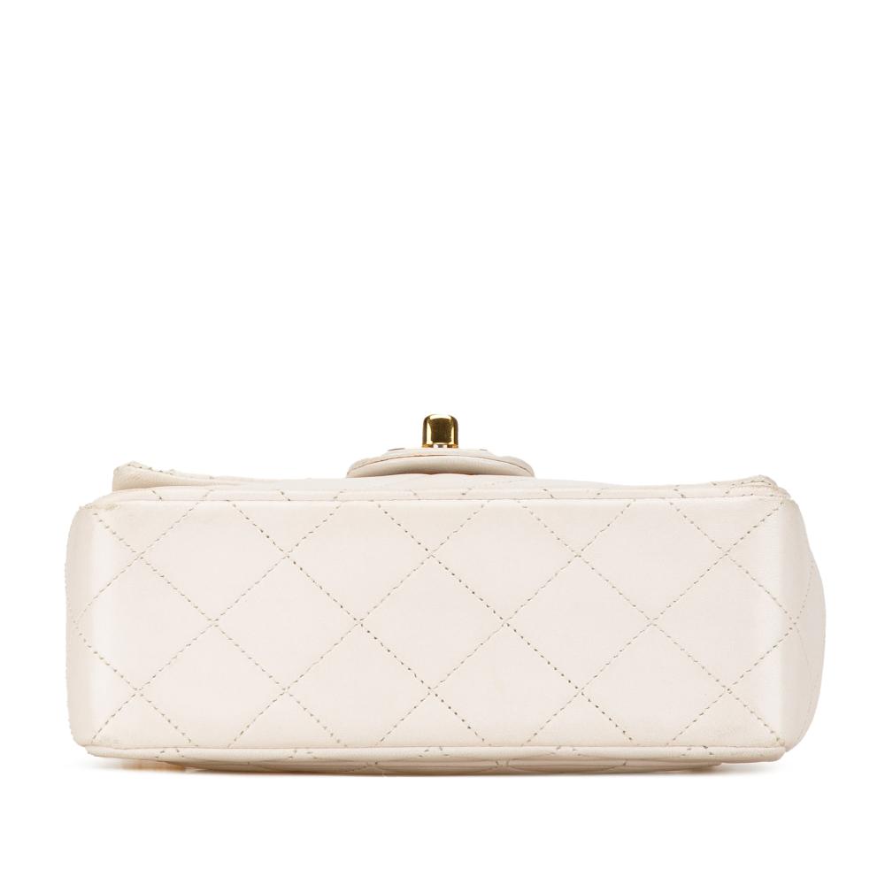 Chanel B Chanel White Lambskin Leather Leather Mini Square Classic Lambskin Single Flap France