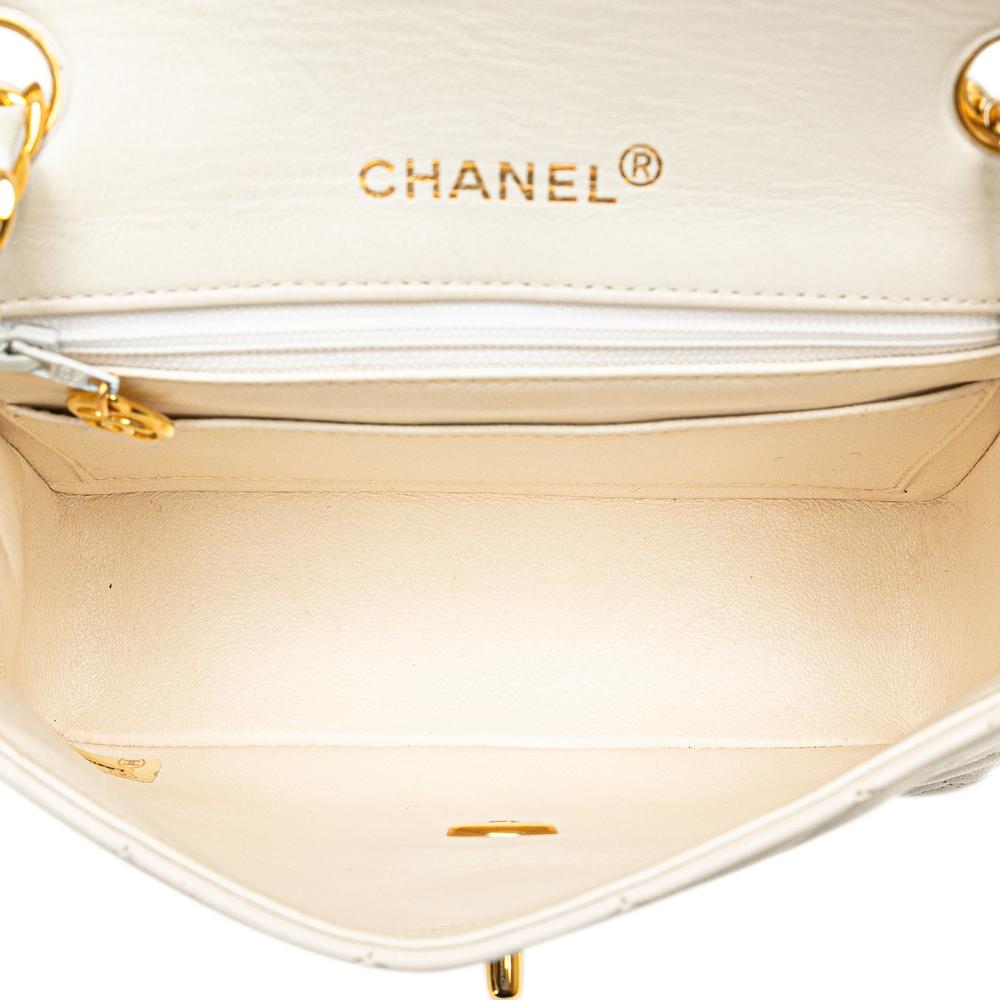 Chanel B Chanel White Lambskin Leather Leather Mini Square Classic Lambskin Single Flap France
