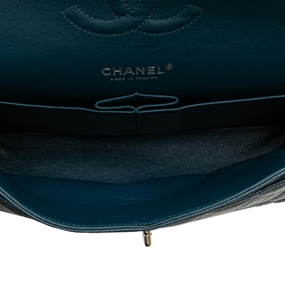 Chanel B Chanel Blue Peacock Caviar Leather Leather Medium Classic Caviar Double Flap France