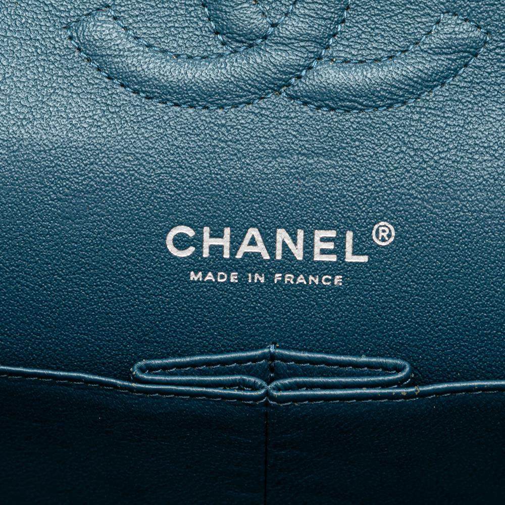 Chanel B Chanel Blue Peacock Caviar Leather Leather Medium Classic Caviar Double Flap France