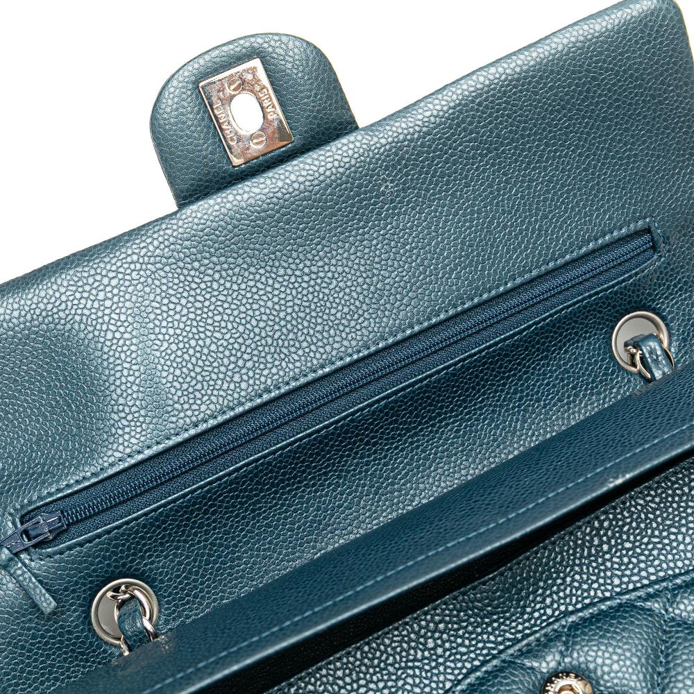 Chanel B Chanel Blue Peacock Caviar Leather Leather Medium Classic Caviar Double Flap France