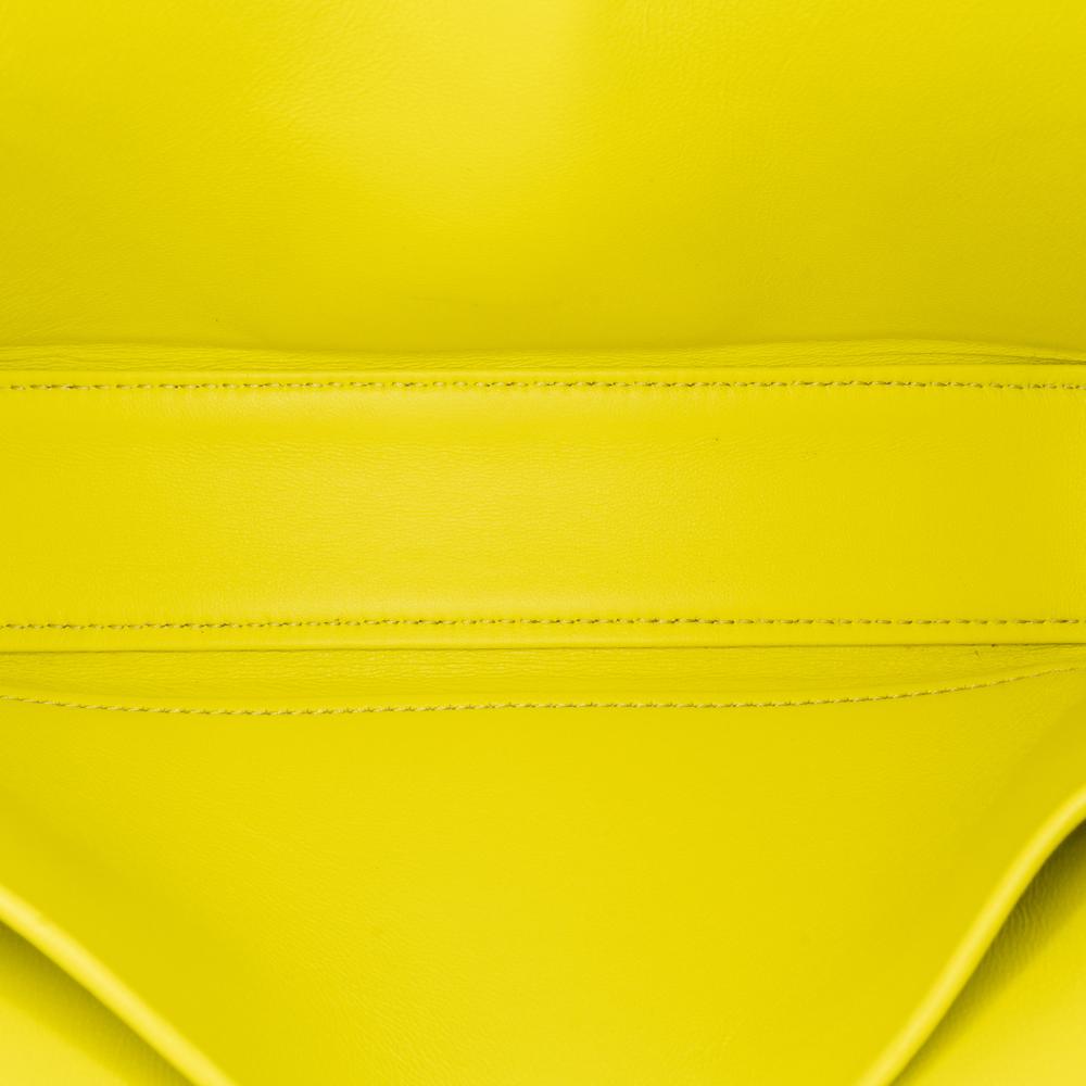 Celine B Celine Yellow Neon Yellow Calf Leather skin Cuir Triomphe Chain Shoulder Bag Italy