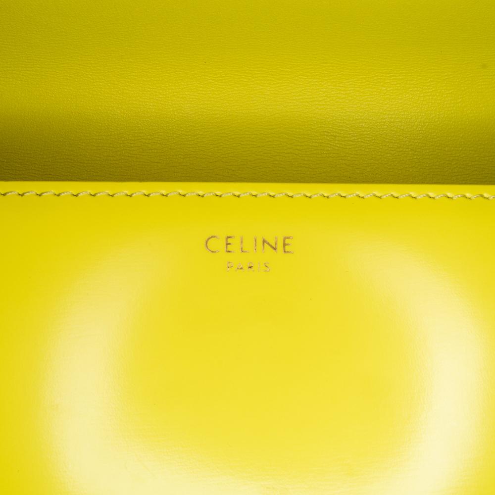 Celine B Celine Yellow Neon Yellow Calf Leather skin Cuir Triomphe Chain Shoulder Bag Italy