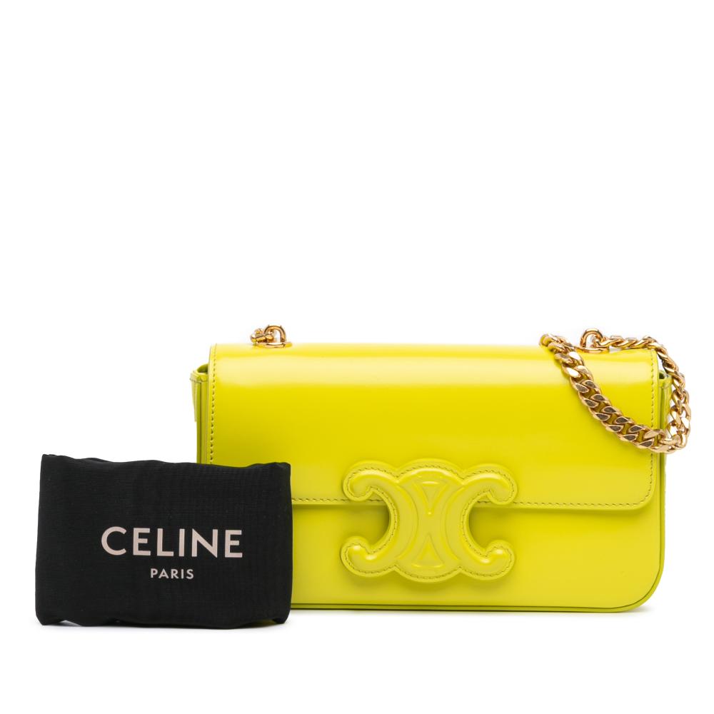 Celine B Celine Yellow Neon Yellow Calf Leather skin Cuir Triomphe Chain Shoulder Bag Italy