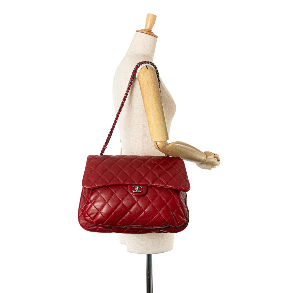 Chanel B Chanel Red Lambskin Leather Leather Maxi Lambskin 3 Accordion Flap Italy