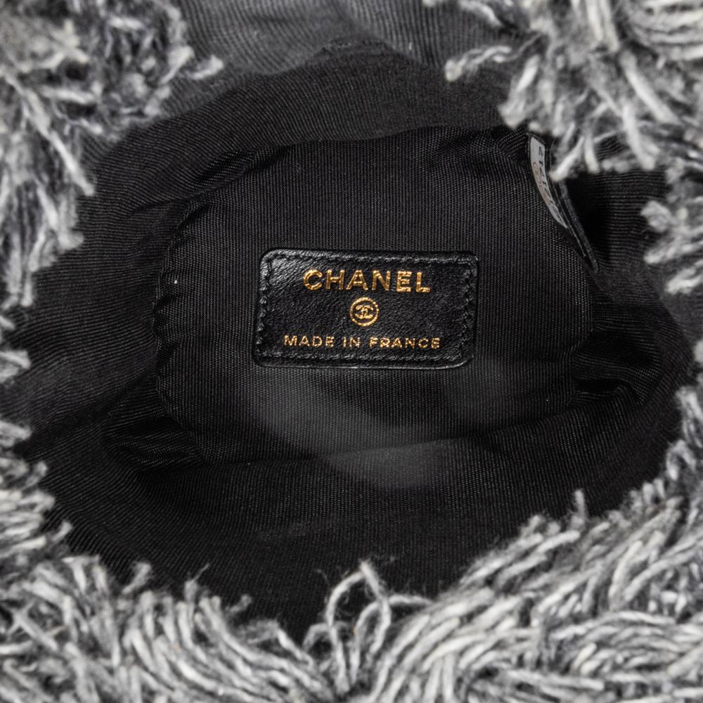 Chanel B Chanel Gray Charcoal Denim Fabric Mini Mood Bucket with Chain France