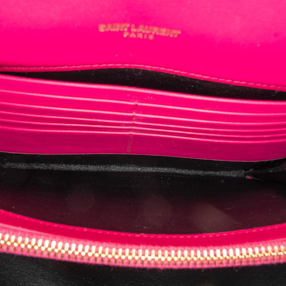 Saint Laurent AB Saint Laurent Pink Hot Pink Patent Leather Leather Medium Patent Vicky Crossbody Italy