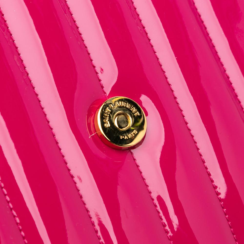 Saint Laurent AB Saint Laurent Pink Hot Pink Patent Leather Leather Medium Patent Vicky Crossbody Italy