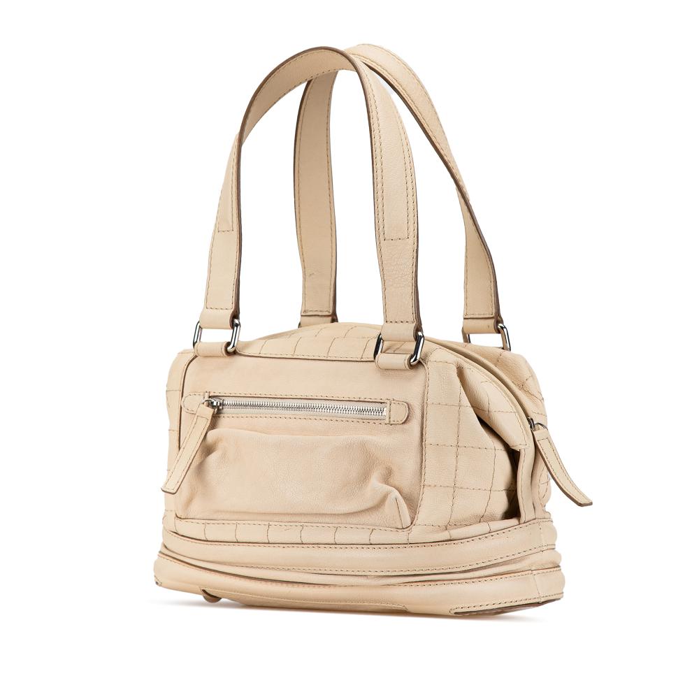 Chanel B Chanel Brown Light Beige Goatskin Leather Square Stitch Essential Bowler Italy