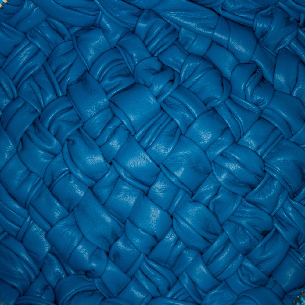 Bottega Veneta B Bottega Veneta Blue Calf Leather Foulard Intrecciato Banana Italy