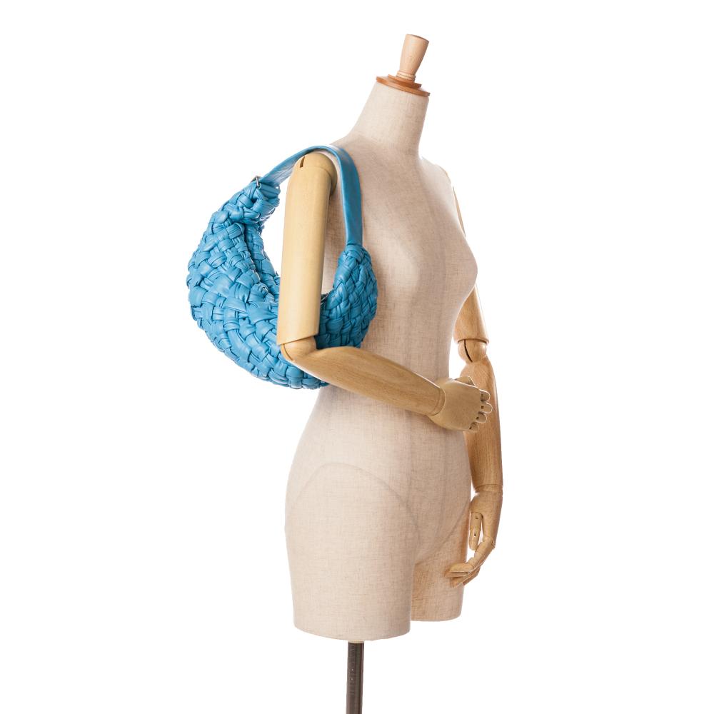 Bottega Veneta B Bottega Veneta Blue Calf Leather Foulard Intrecciato Banana Italy