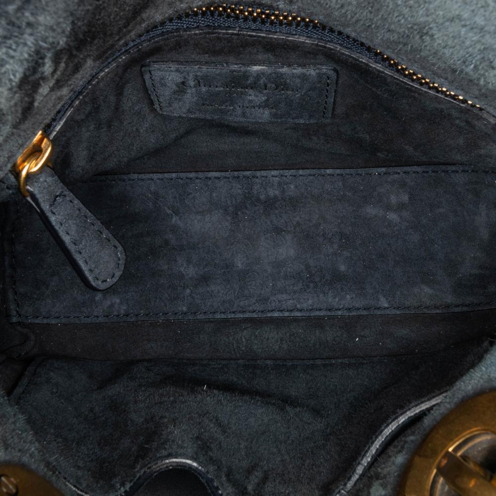 Christian Dior B Dior Blue Navy Denim Fabric Mini Cannage Studded Supple Lady Dior Italy