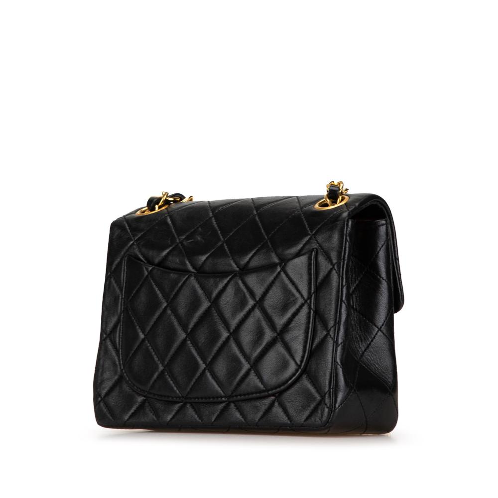 Chanel B Chanel Black Lambskin Leather Leather Small Square Quilted Lambskin Flap France