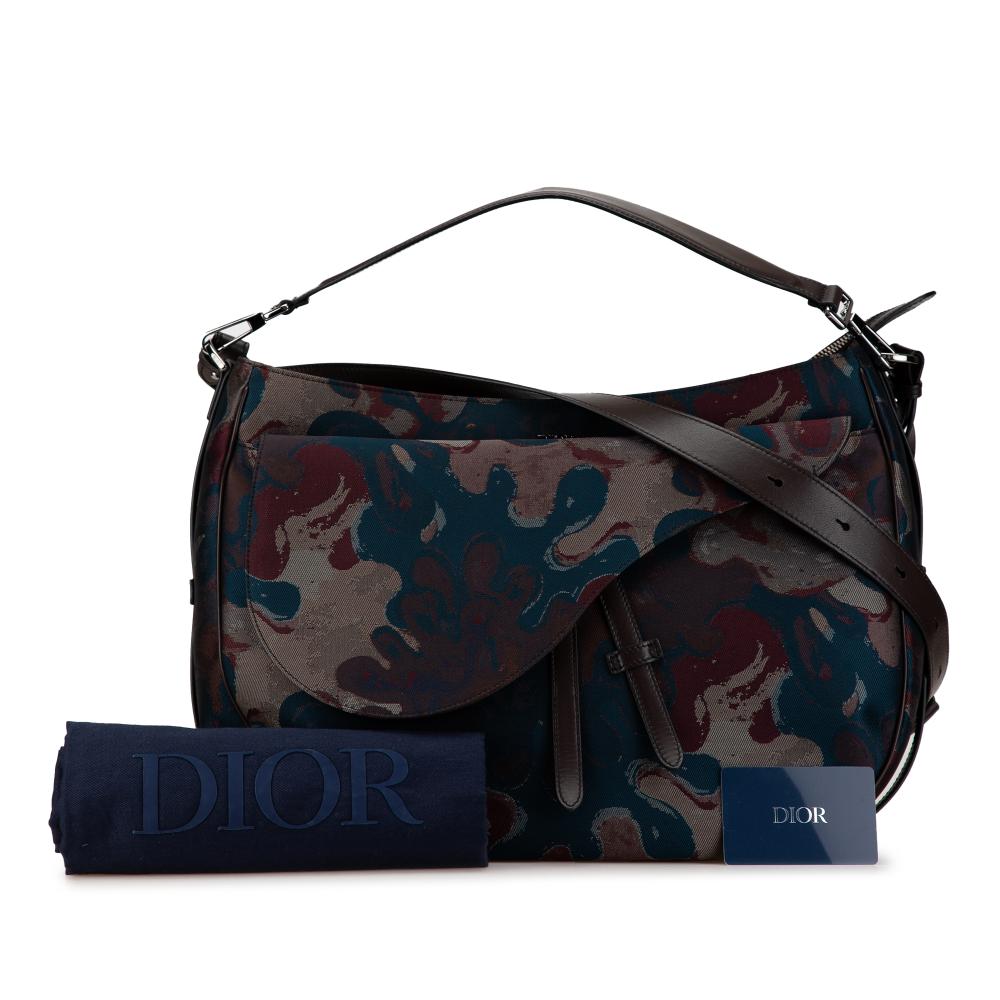 Christian Dior AB Dior Brown Denim Fabric Peter Doig Camouflage Soft Saddle Bag Italy