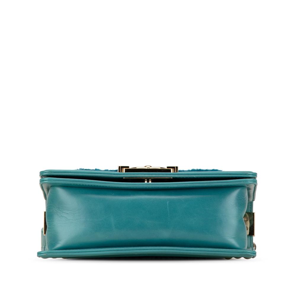 Chanel B Chanel Blue Turquoise Fur Natural Material Small Shearling Boy Flap Italy