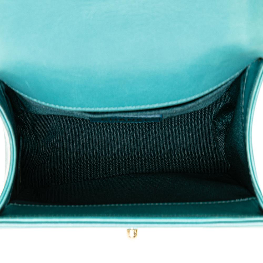 Chanel B Chanel Blue Turquoise Fur Natural Material Small Shearling Boy Flap Italy