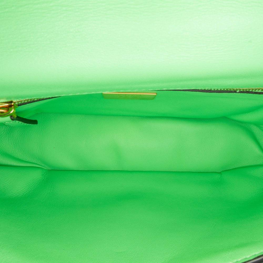 Fendi B Fendi Green Light Green Calf Leather Zucca Embossed Chain Midi Baguette Italy