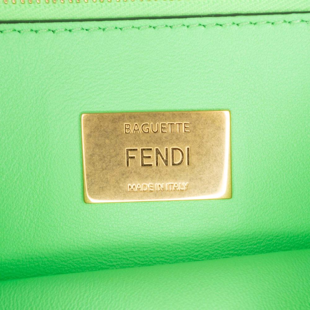 Fendi B Fendi Green Light Green Calf Leather Zucca Embossed Chain Midi Baguette Italy